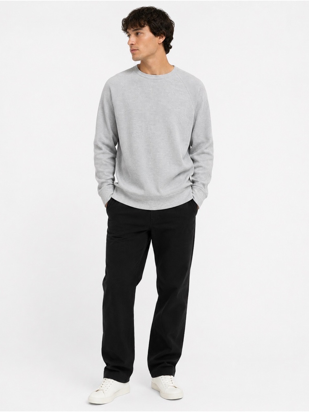 Banana Republic Waffle-knit Raglan Crewneck Heather Gray Sweater